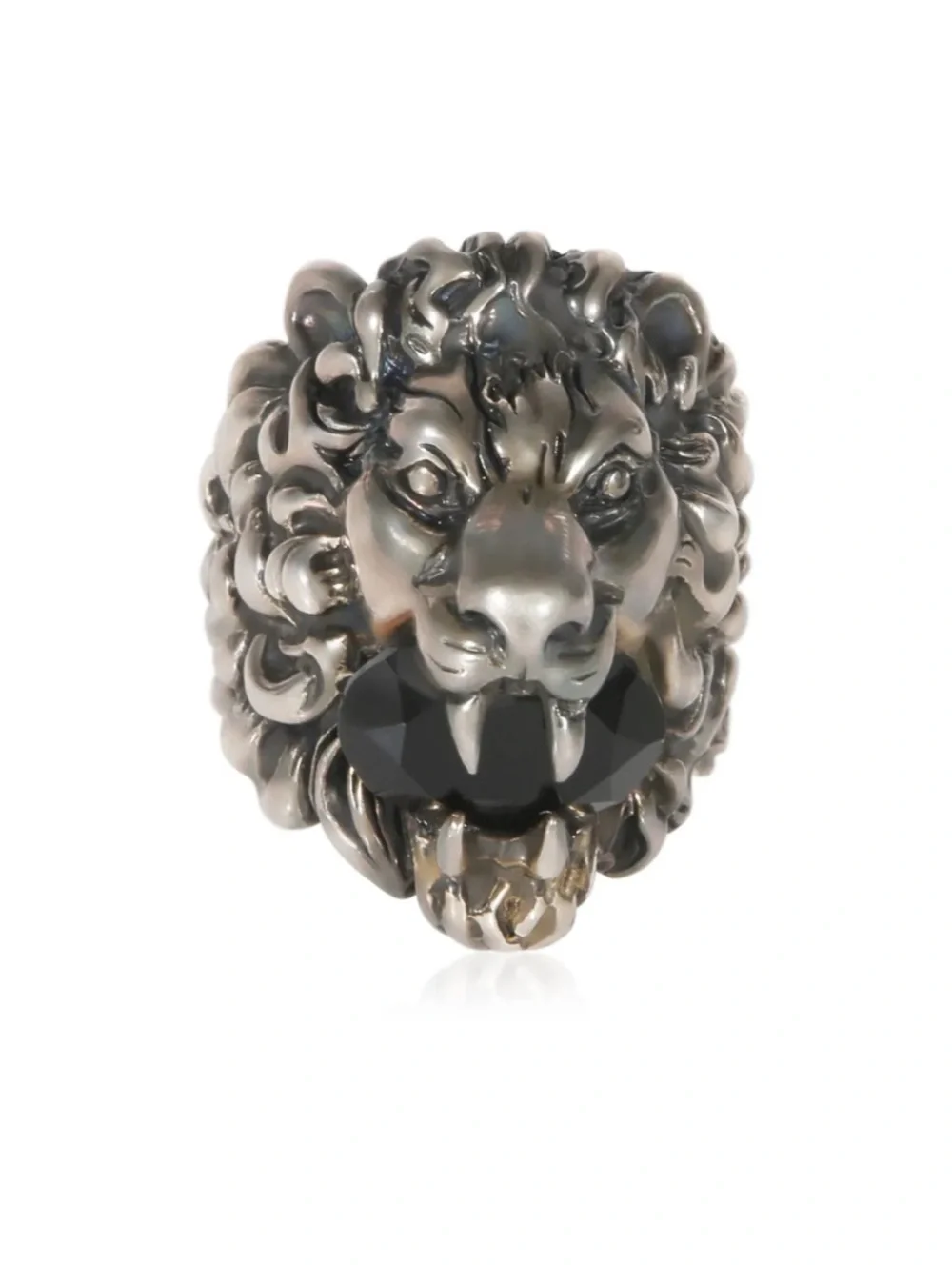 Unisex, Gucci, aged silver Lionhead ring open mouth, roaring expression, size 10
